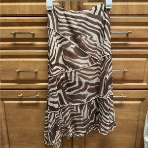 See You Monday Brown and Cream Asymmetrical Zebra Tiered Skirt